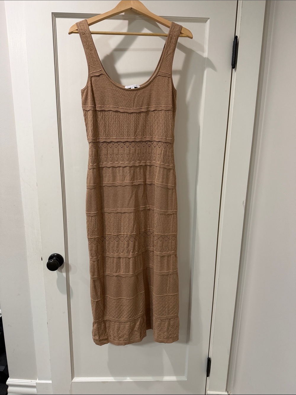 INTERMIX Ribbed Knit Midi Dress in Taupe
